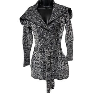GAP Women Black White Marled Knit Belted‎ Cardigan Sweater Size S